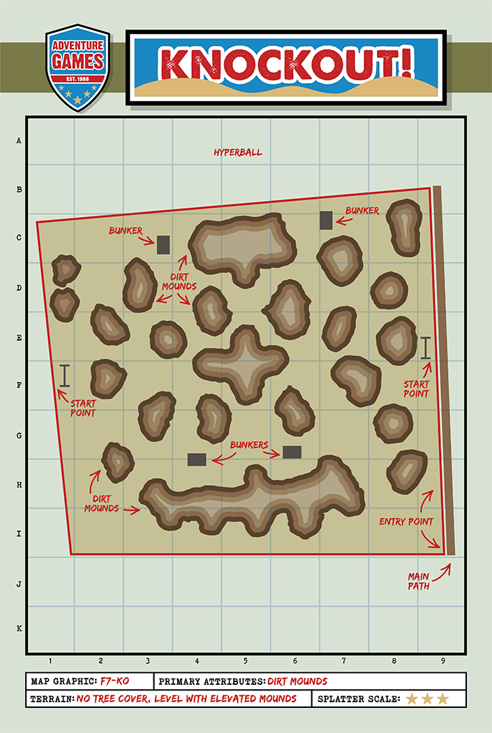 Map of a battlefield, with brown terrain, trenches, and gridlines, labeled 