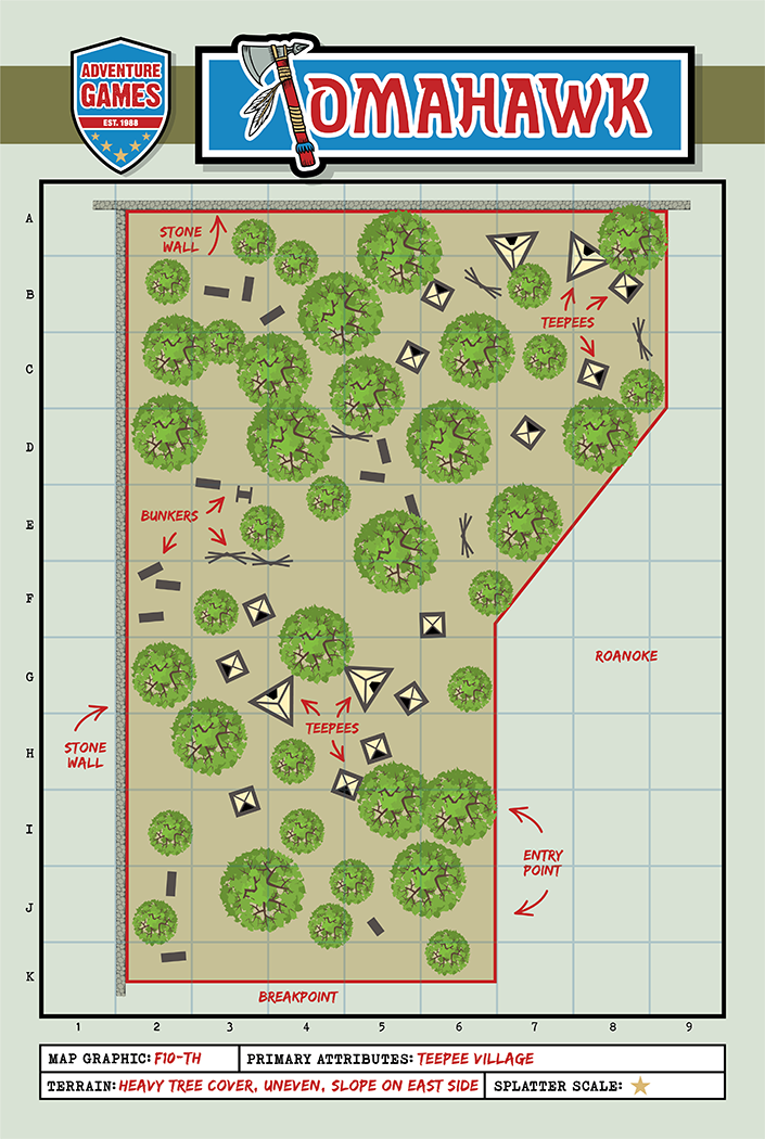 Map of a wooded area, labeled