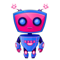 a cartoon robot with a pink head and blue eyes is standing on a white background | BXB3 Corporation | Archive Solutions in CA