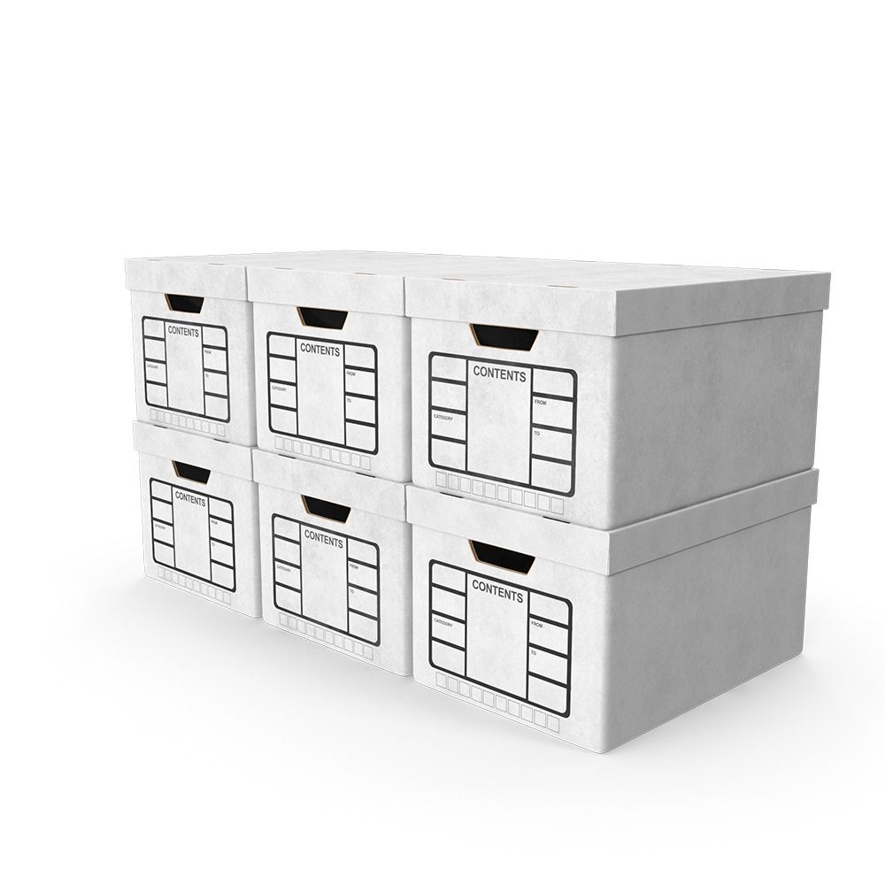 a group of white boxes stacked on top of each other on a white background | BXB3 Corporation | Archive Solutions in CA