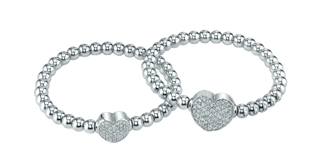 Luxury Jewelry — 14K White Gold Bead Bracelet w/Diamond Heart 0.48ctw.  in Tarzana, CA