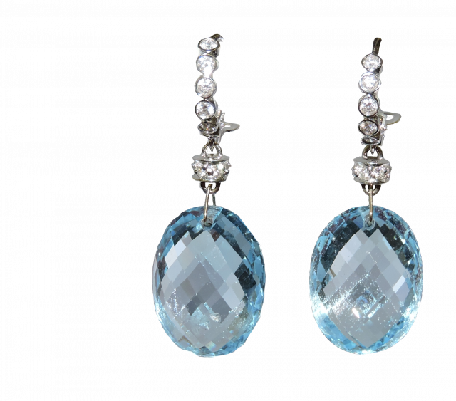 Jewelry — 18K White Gold Blue Topaz Drop Earrings & Diamonds 0.46ctw. in Tarzana, CA