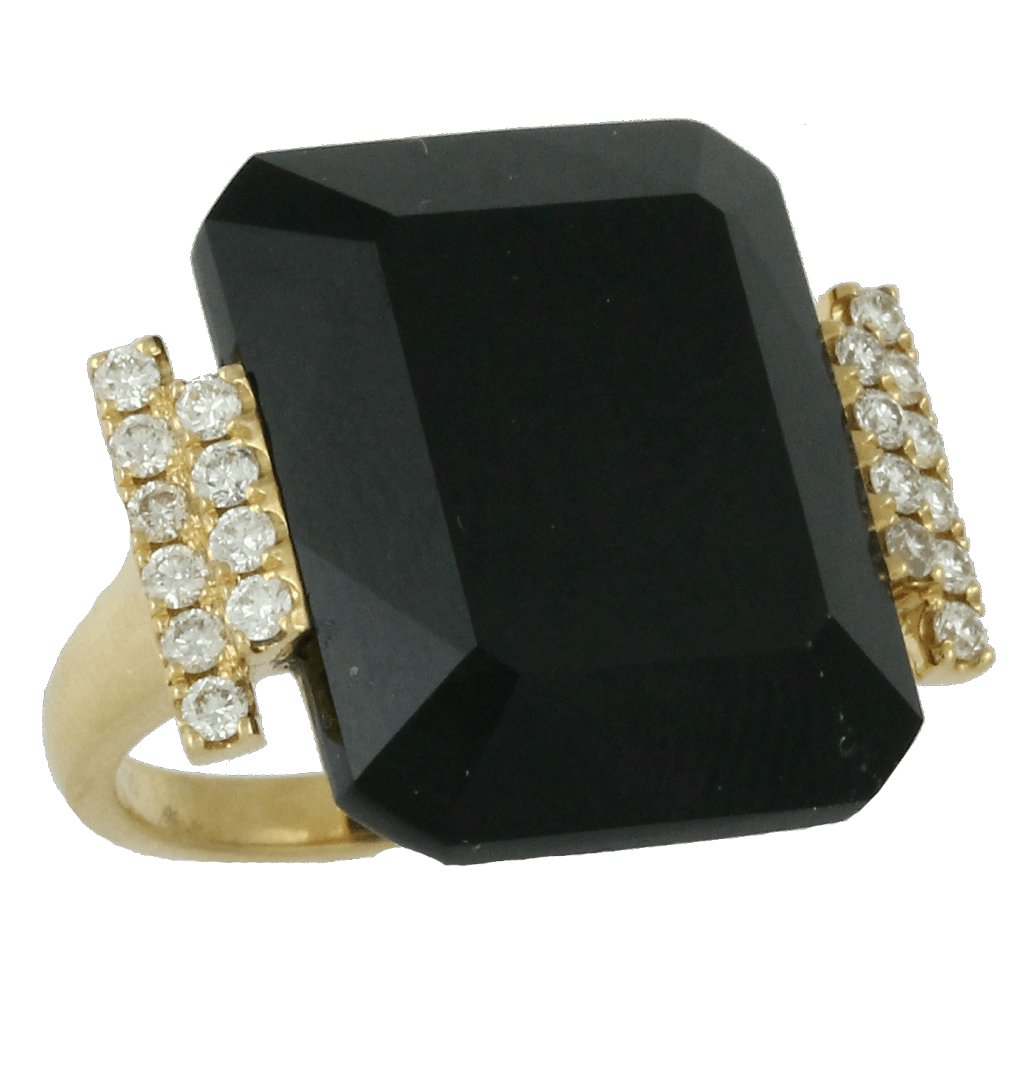 Luca by Lecil, Odelia — 18K Yellow Gold Onyx Diamond Ring Dia. 0.37ctw & Onyx 12.88ctw. in Tarzana, CA