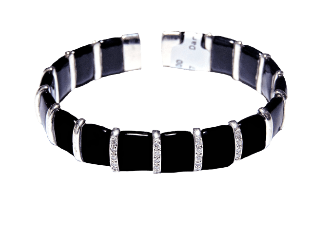 Luxury Jewelry — Sterling Silver with 4 18K White Gold Diamond Bars, Black Enamel  in Tarzana, CA