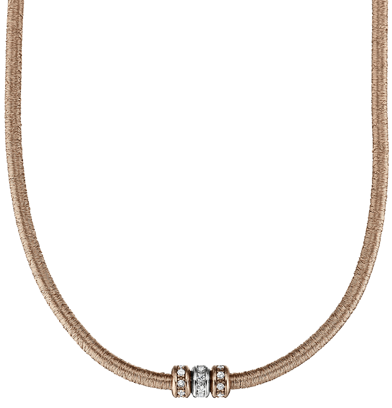 Necklace Jewelry — Rose Gold Tone Rolo Twist Necklace w/ 3 Roundels Magnetic Clasp - 18