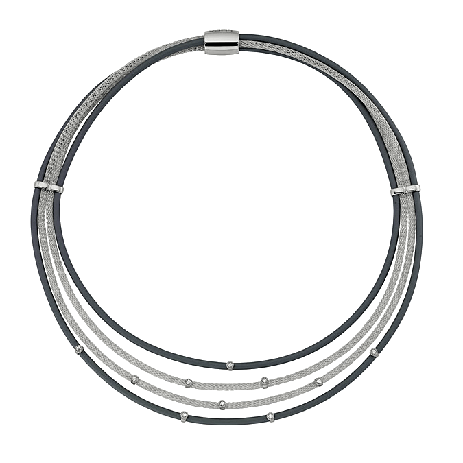 Strand — Grey 4 Strand Neoprene Necklace w/ White Sapphires & SS Magnetic Clasp in Tarzana, CA