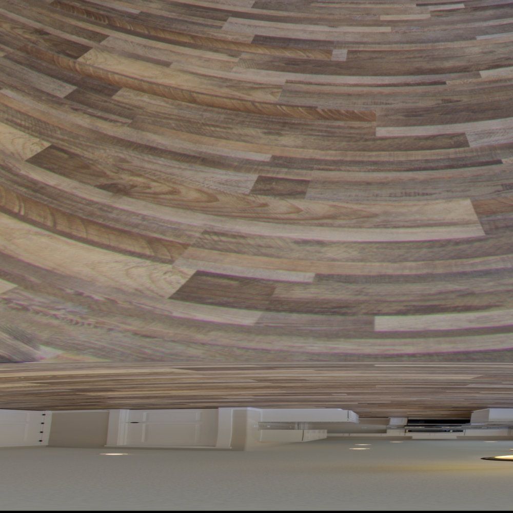 A close up of a wooden ceiling in a room.