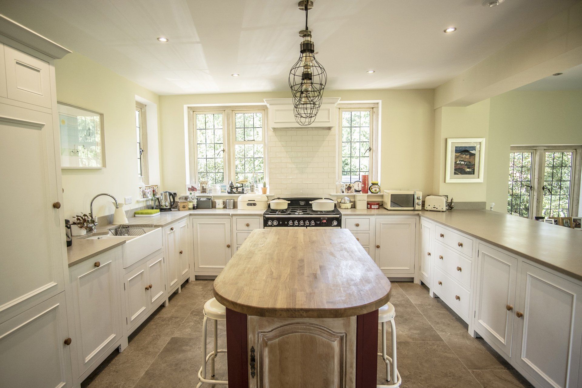 Traditional, bright kitchen with upcycled island, completed in Newbury in 2017