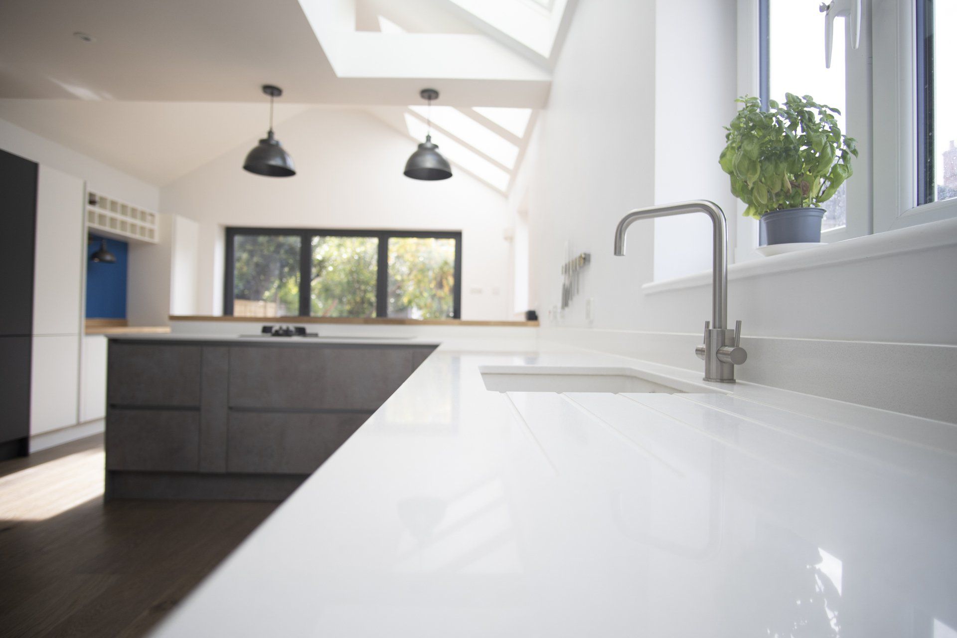 Modern concrete kitchen and dining room completed in 2017