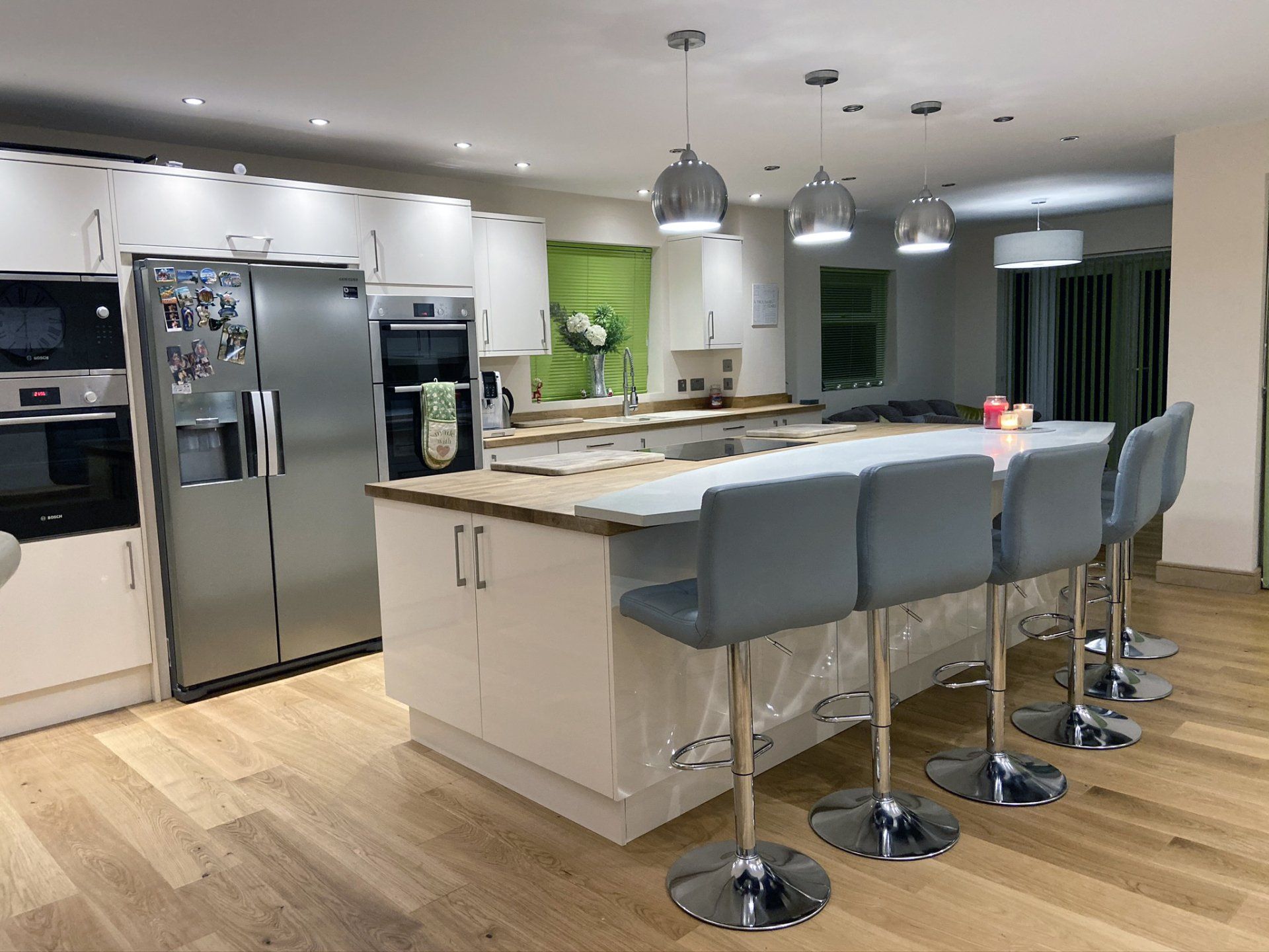 modern kitchen with lime green accents