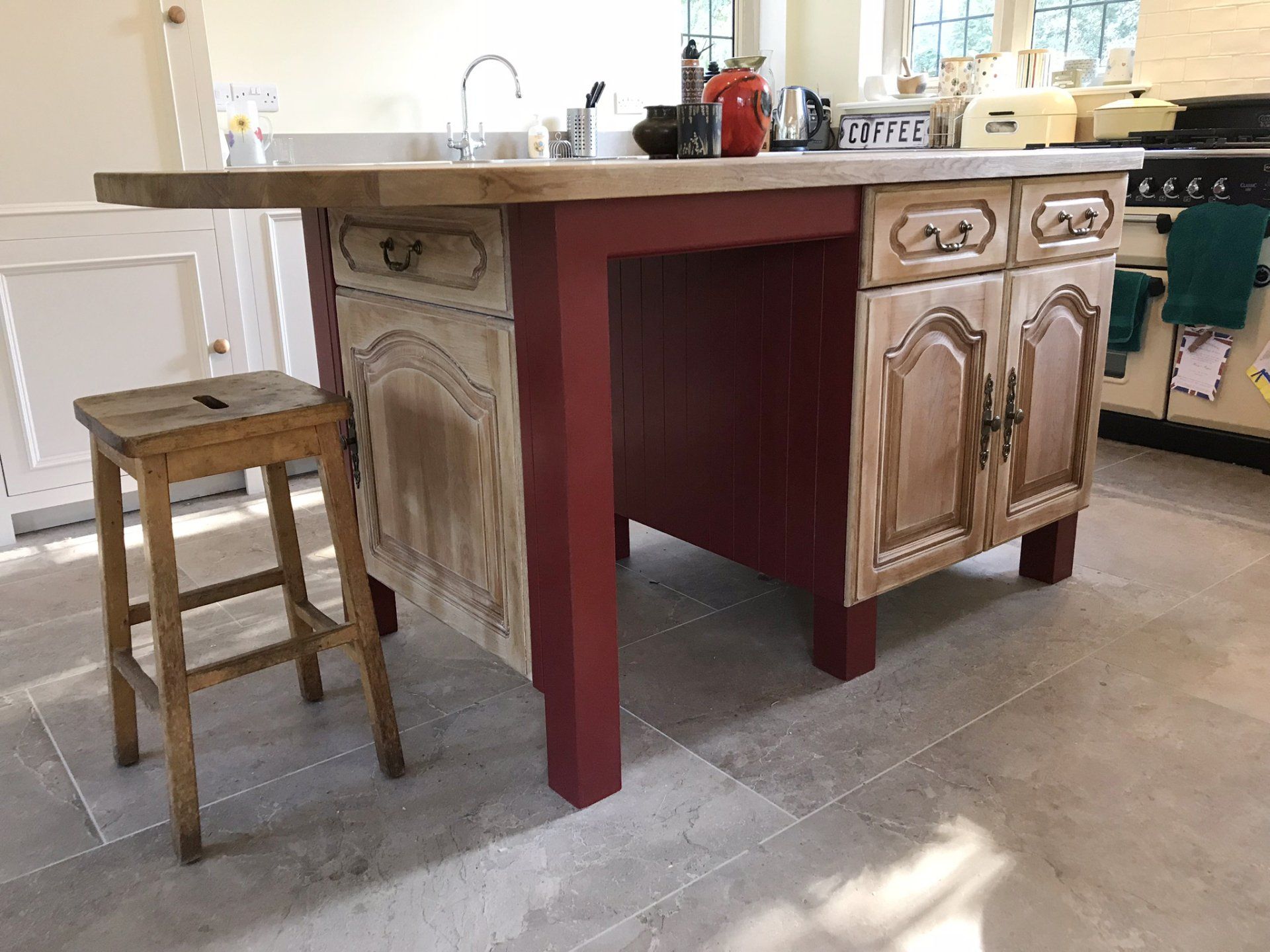 Traditional, bright kitchen with upcycled island, completed in Newbury in 2017