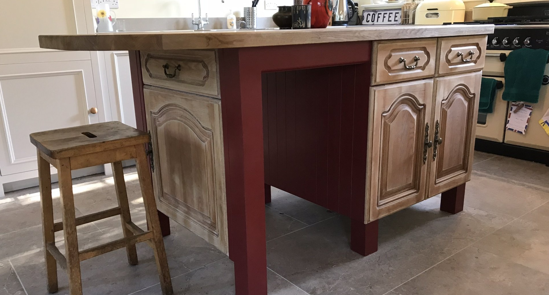upcycled kitchen doors on an island unit