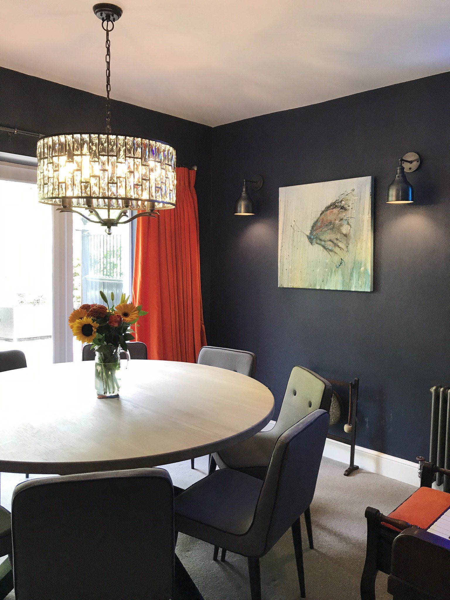 Refurbished dining area with feature chandelier