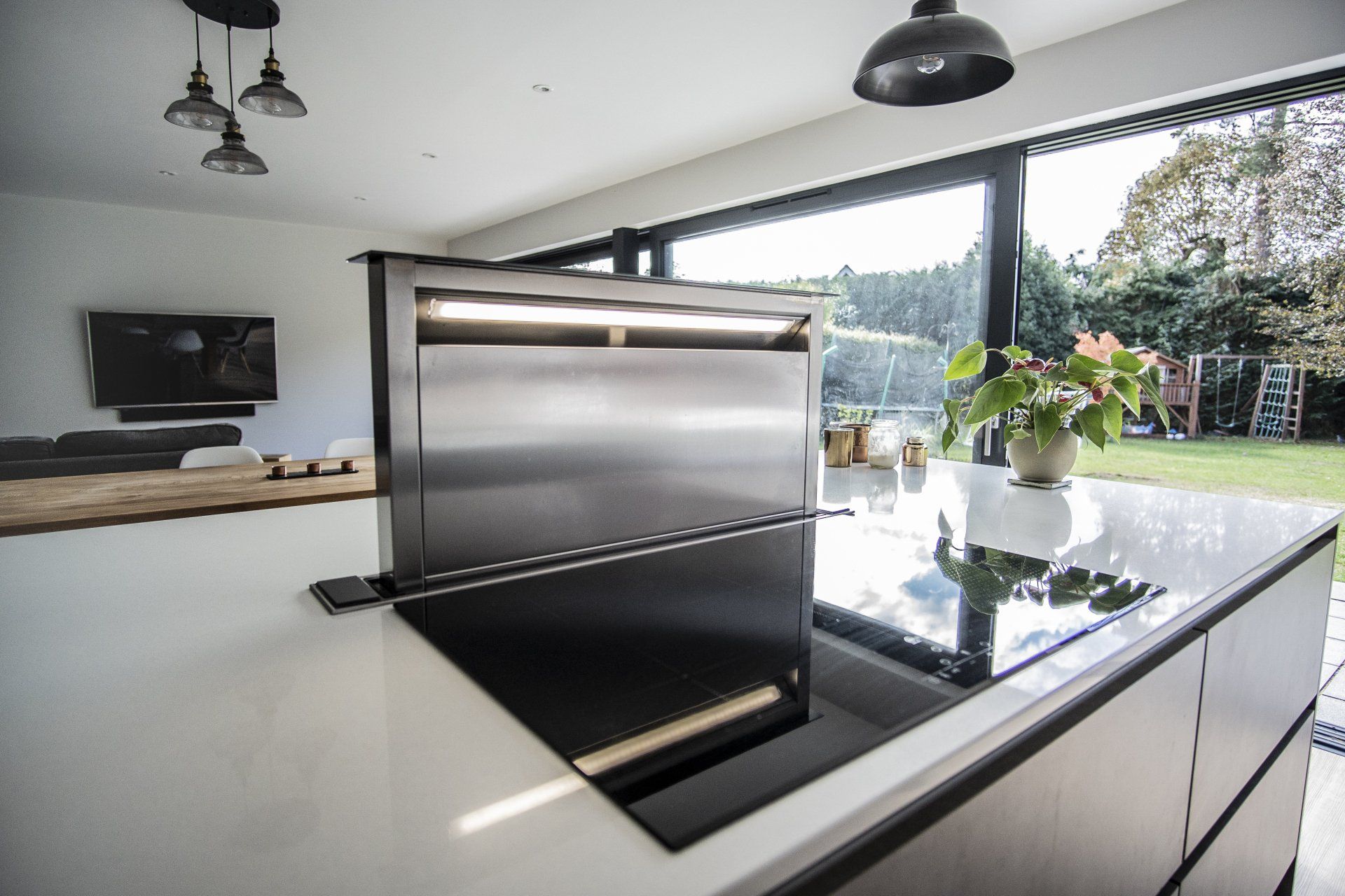 Modern concrete & charcoal family kitchen for Nicki Bennet, Newbury, in 2017