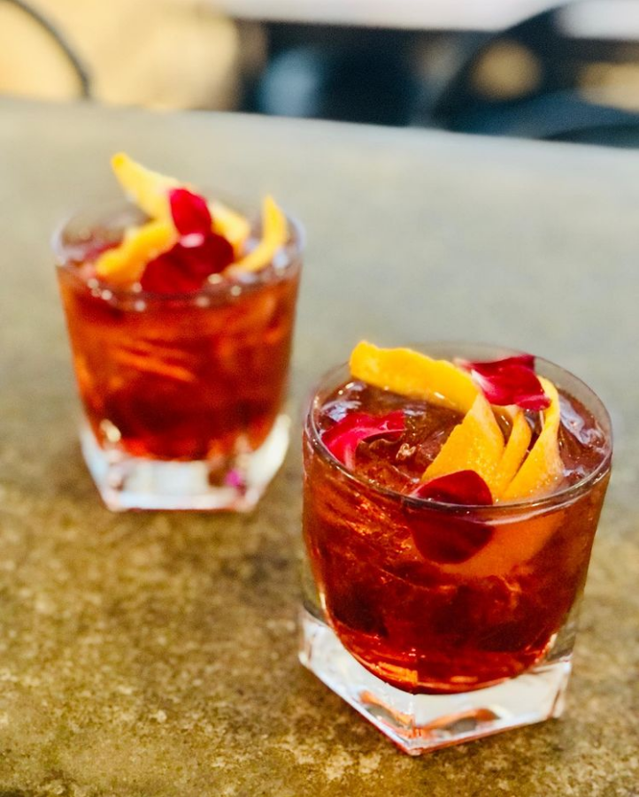 Old-fashioned cocktails served at our concrete bar.