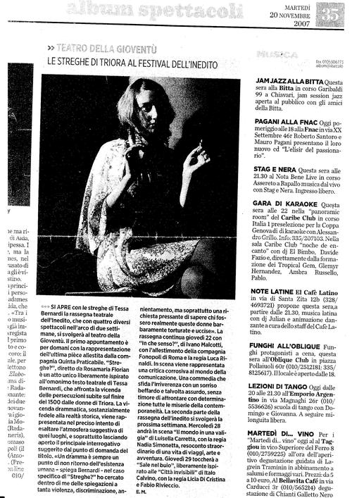 Articolo 'Le streghe di Triora al festival dell'inedito'