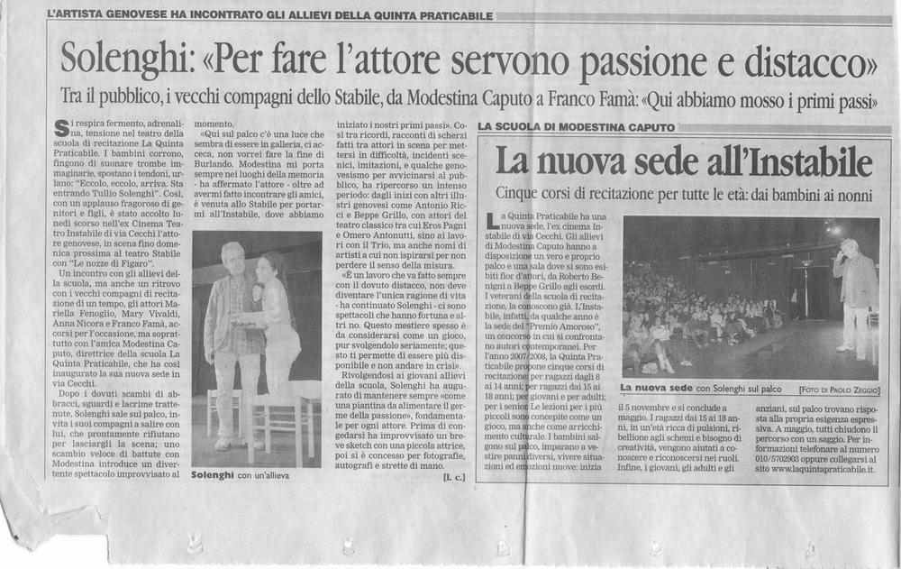 Articolo 'Solenghi: Per fare l'attore servono passione e distacco'