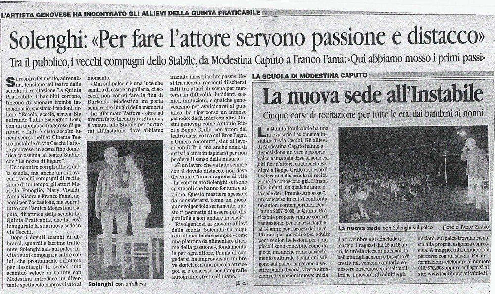 Articolo 'Solenghi: per fare l'attore servono passione e distacco'