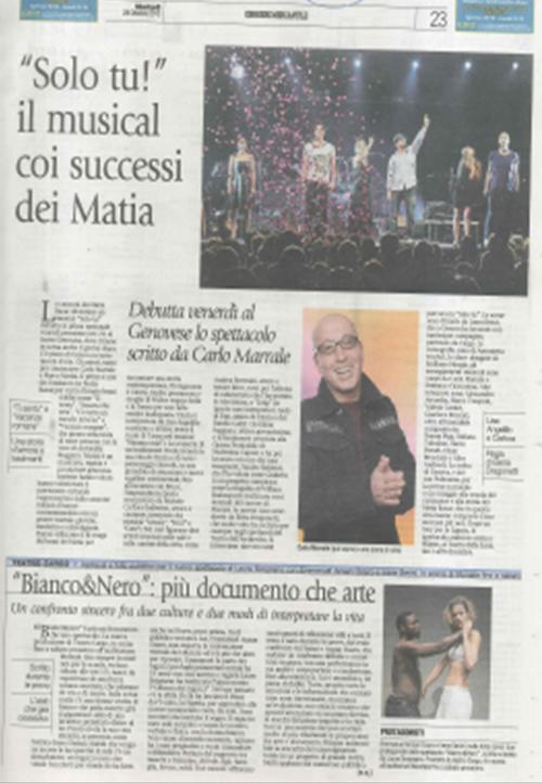 Articolo 'Solo tu! il musical coi successi dei Matia'