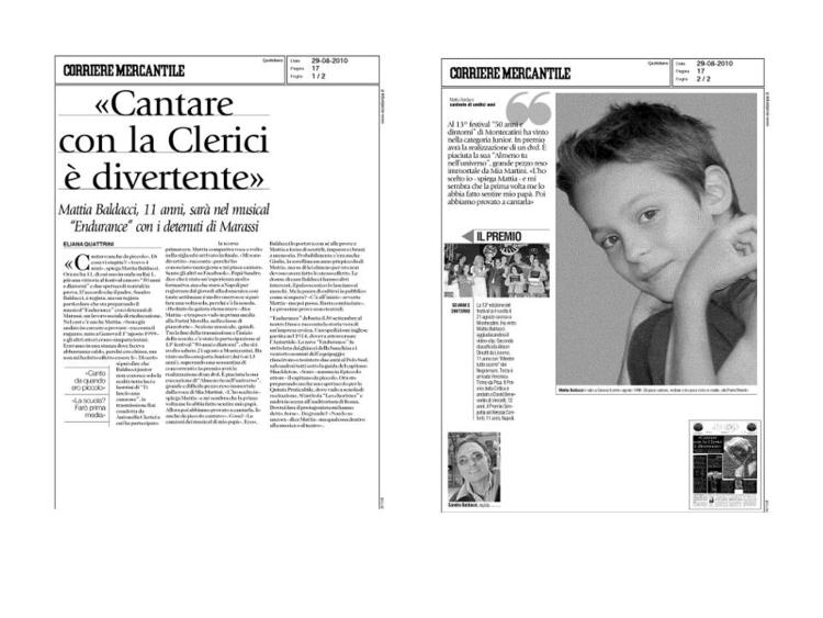 Articolo 'Cantare con la Clerici è divertente'