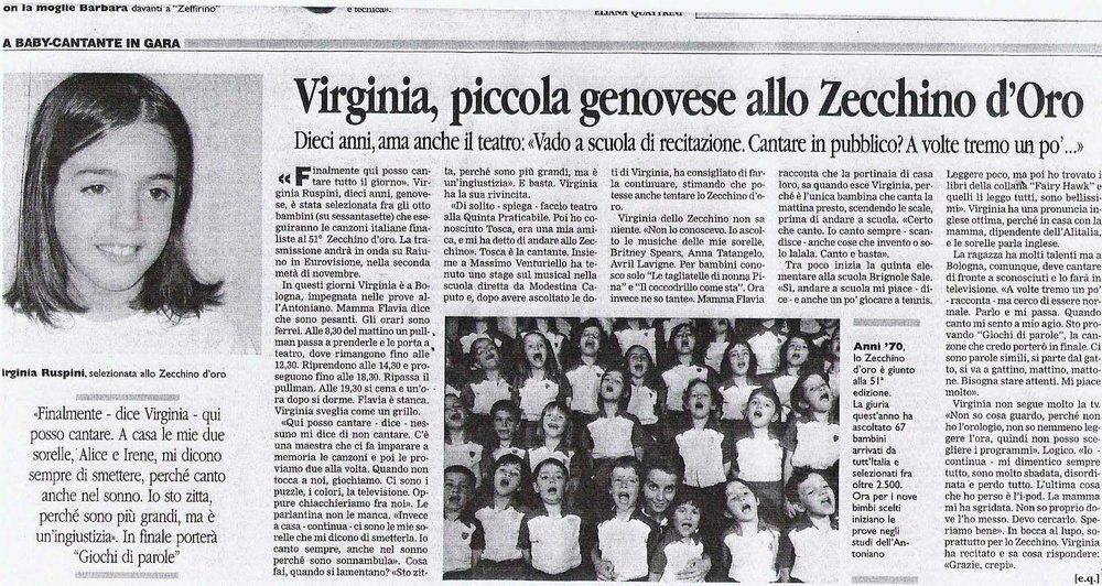Articolo 'Virginia, piccola genovese allo Zecchino d'Oro'