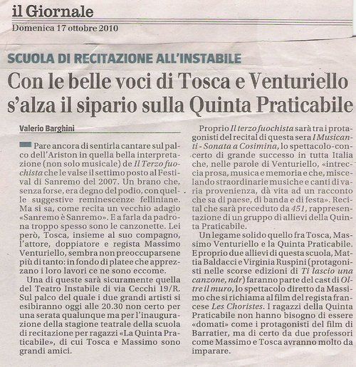 Articolo 'Con le belle voci di Tosca e Venturiello s'alza il sipario sulla Quinta Praticabile'