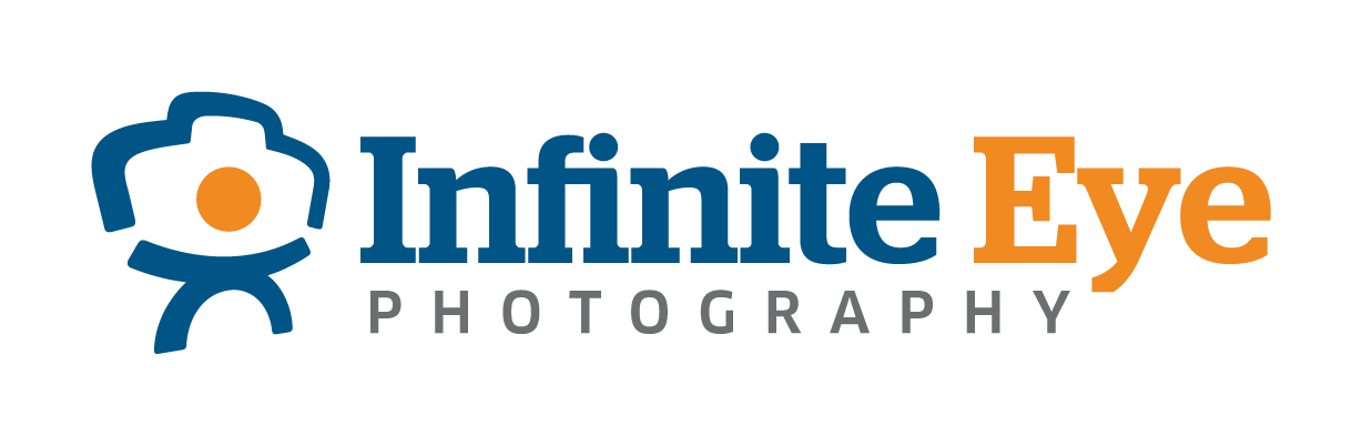 The logo for infinite eye photography is blue and orange