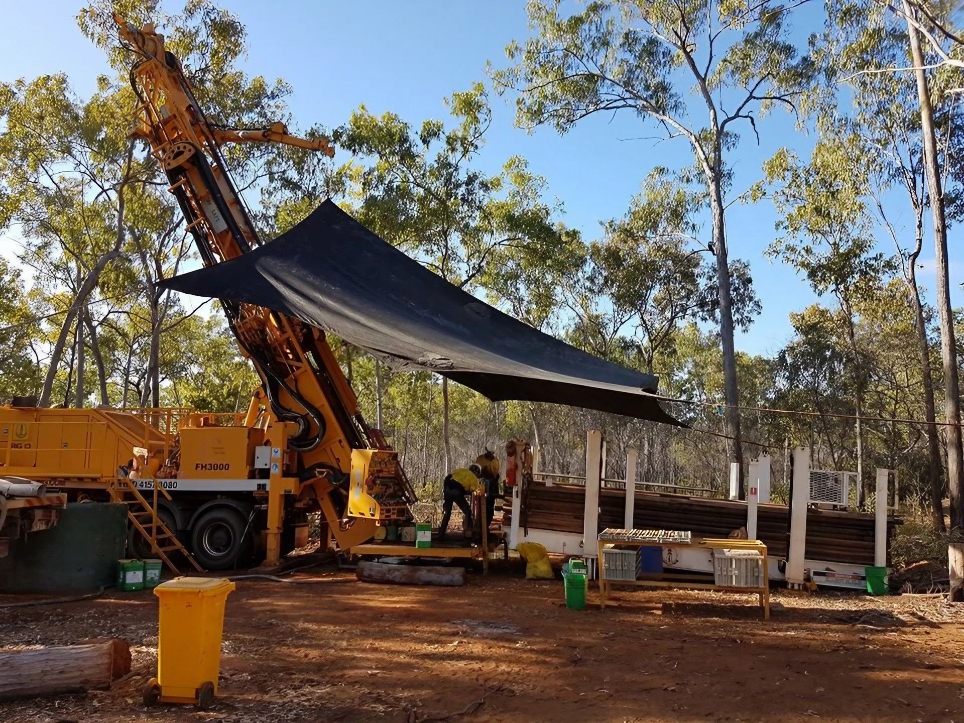 Tarp-Covered Shelter Erected at the Drilling Location — Grid Drilling in Agnes Water, QLD
