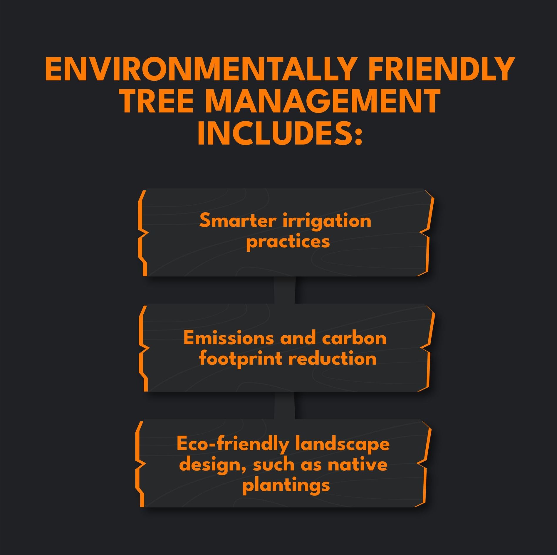 Infographic of what environmentally friendly tree management includes.
