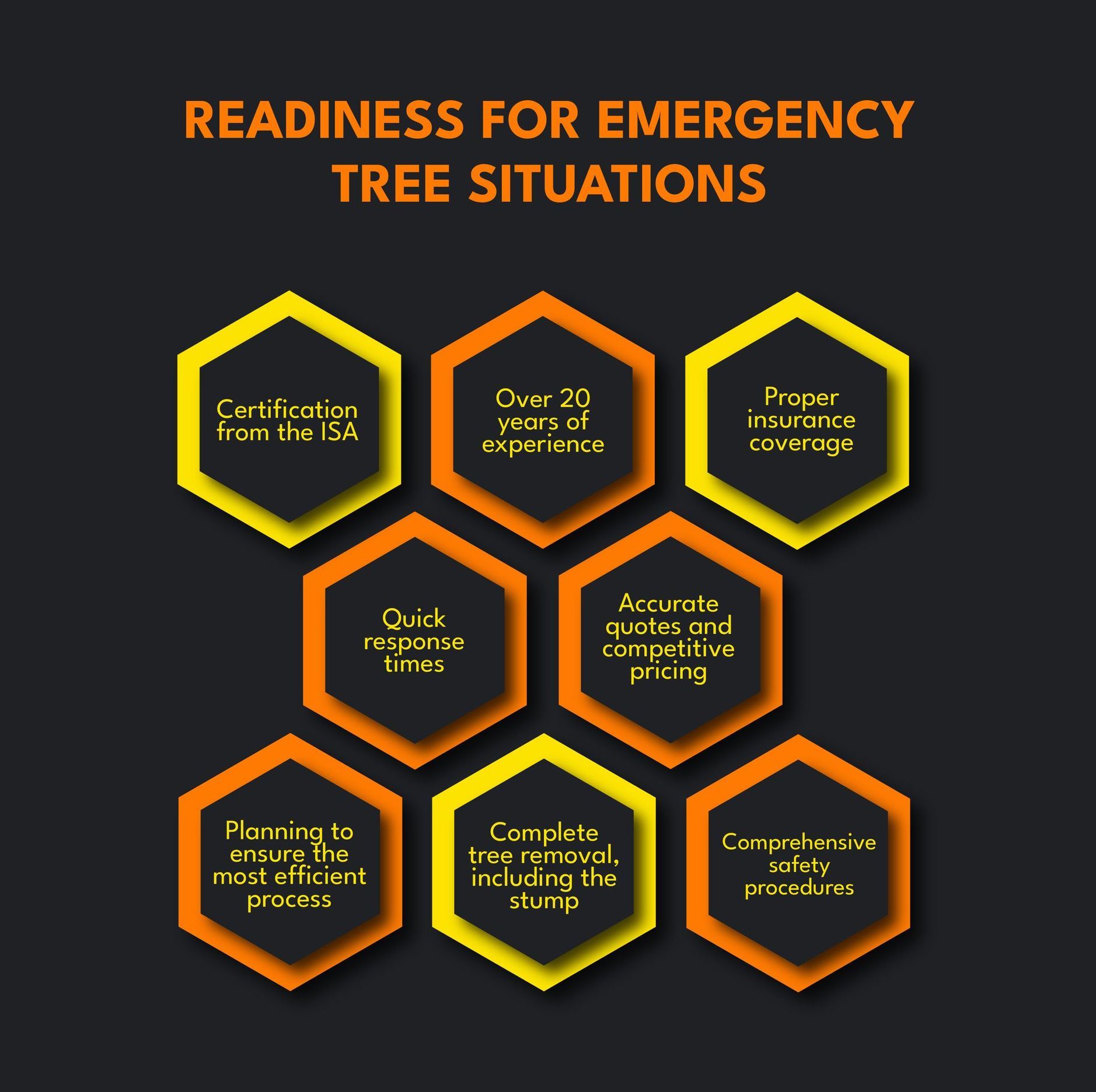 Infographic of what a dependable tree emergency service should have.