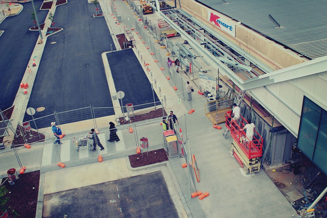 An Aerial view of a Construction site with a kmart store in the Background — Mawson Constructions in Kialla, VIC
