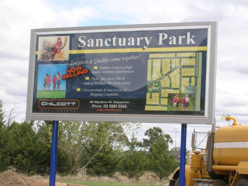 A Billboard for Sanctuary park with a map on it — Mawson Constructions in Kialla, VIC