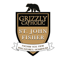 A logo for grizzly catholic st. john fisher