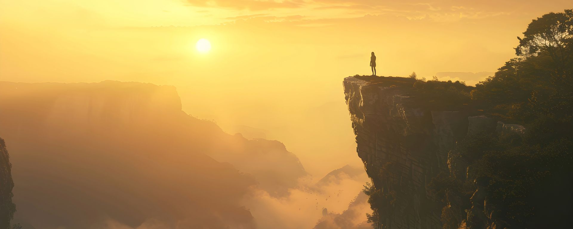 person standing on cliff in sunglazed air