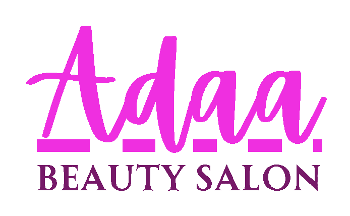 The logo for adaa beauty salon is purple and black.