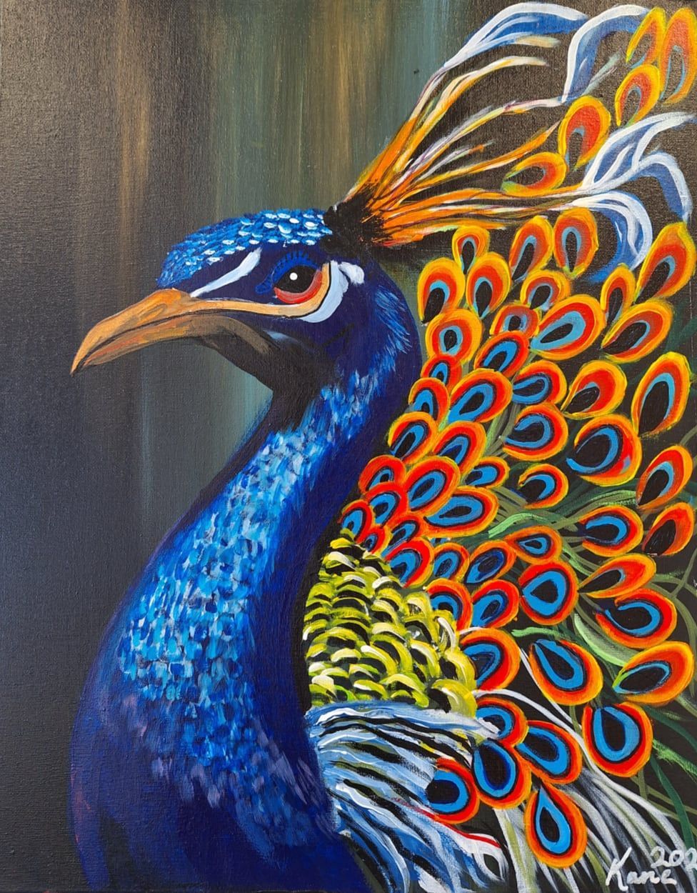 Peacock Painting on canvas at Sensory Art Studio