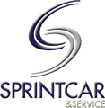 Logo di SprintCar & Service con una spirale stilizzata blu e grigia su sfondo bianco.