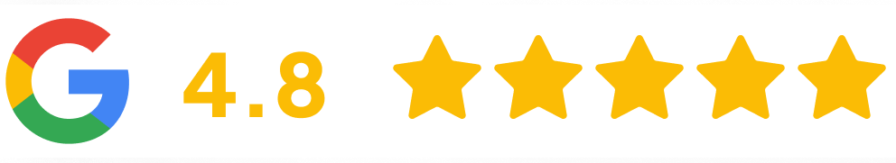 Google logo with the number 4.8 and five gold stars.