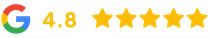 Google logo with the number 4.8 and five gold stars.