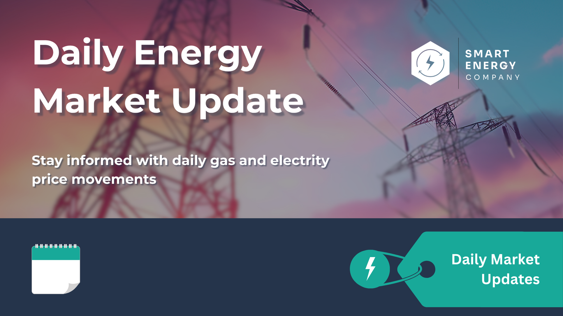 A daily energy market report with a picture of a city in the background.
