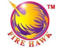The fire hawk logo is a purple and yellow circle with a bird on it.