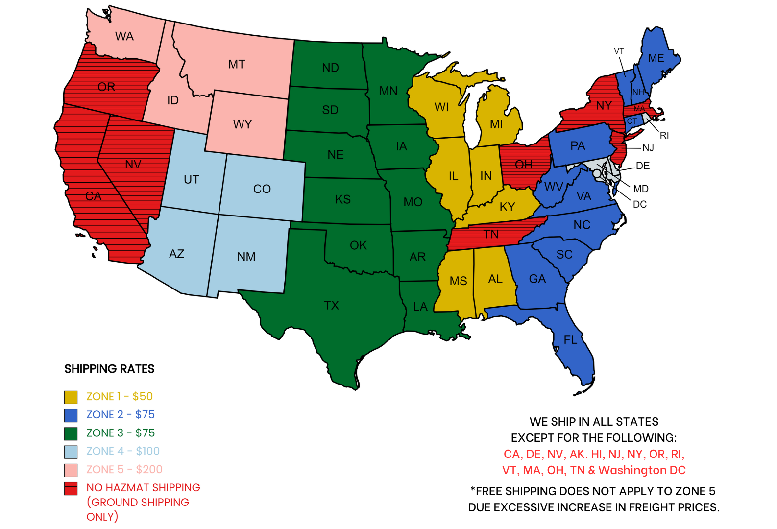 A map of the united states showing shipping times
