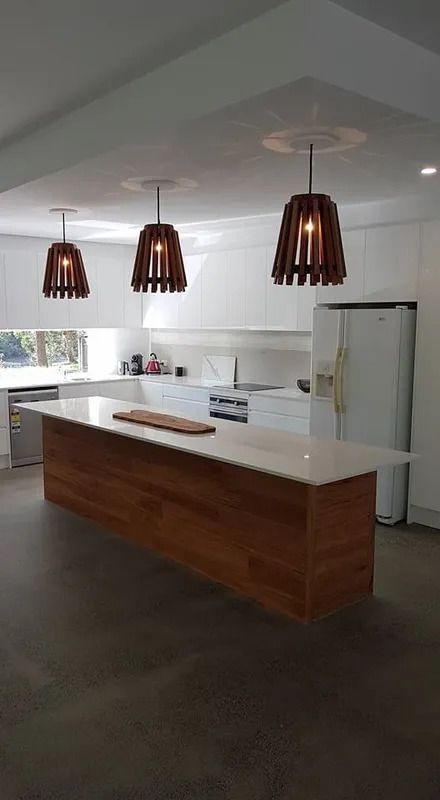 A Kitchen With A Large Wooden Island — The Kitchen & Bathroom Doctor in Medowie, NSW