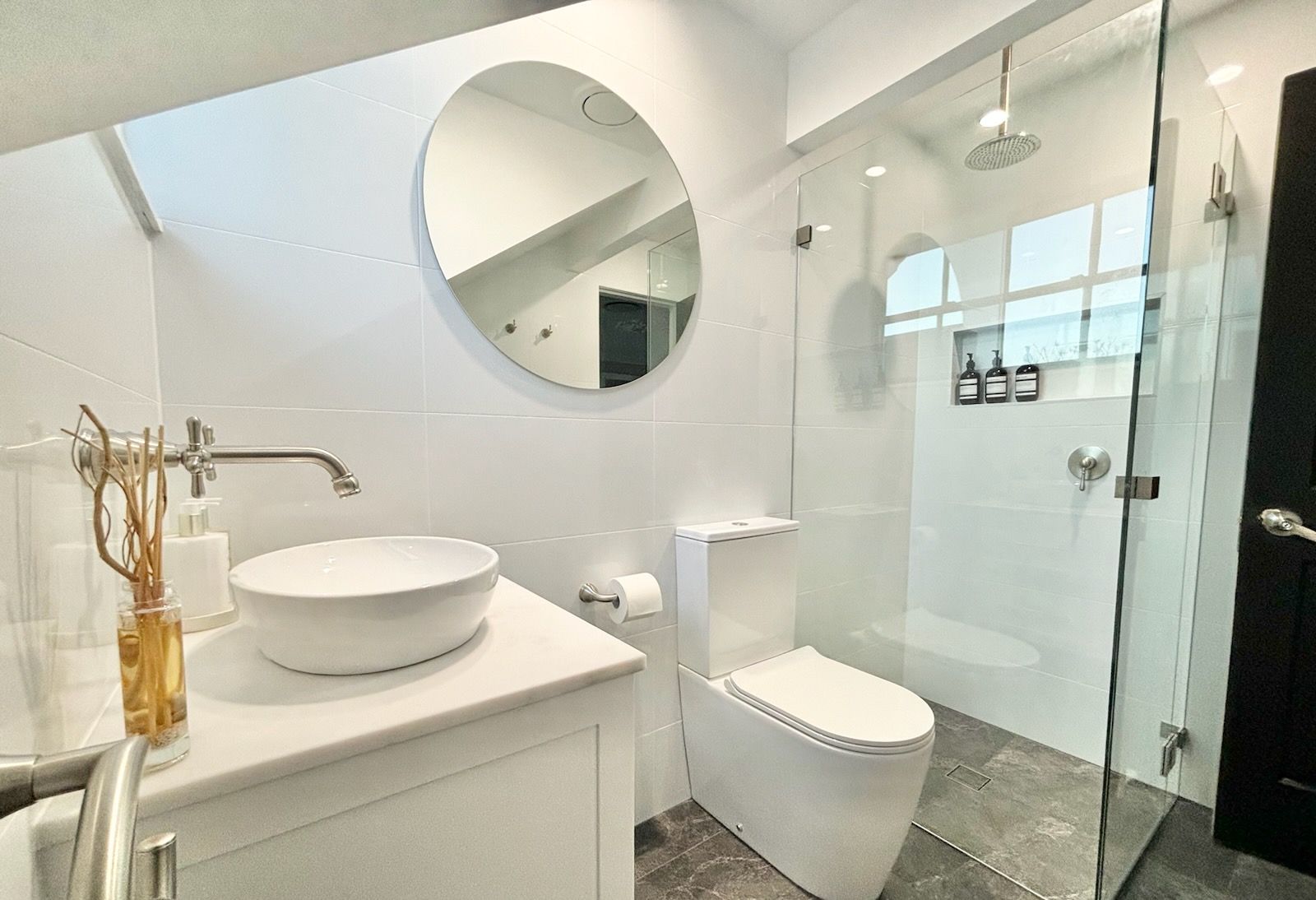 A Bathroom With A Toilet, Sink — The Kitchen & Bathroom Doctor in Medowie, NSW