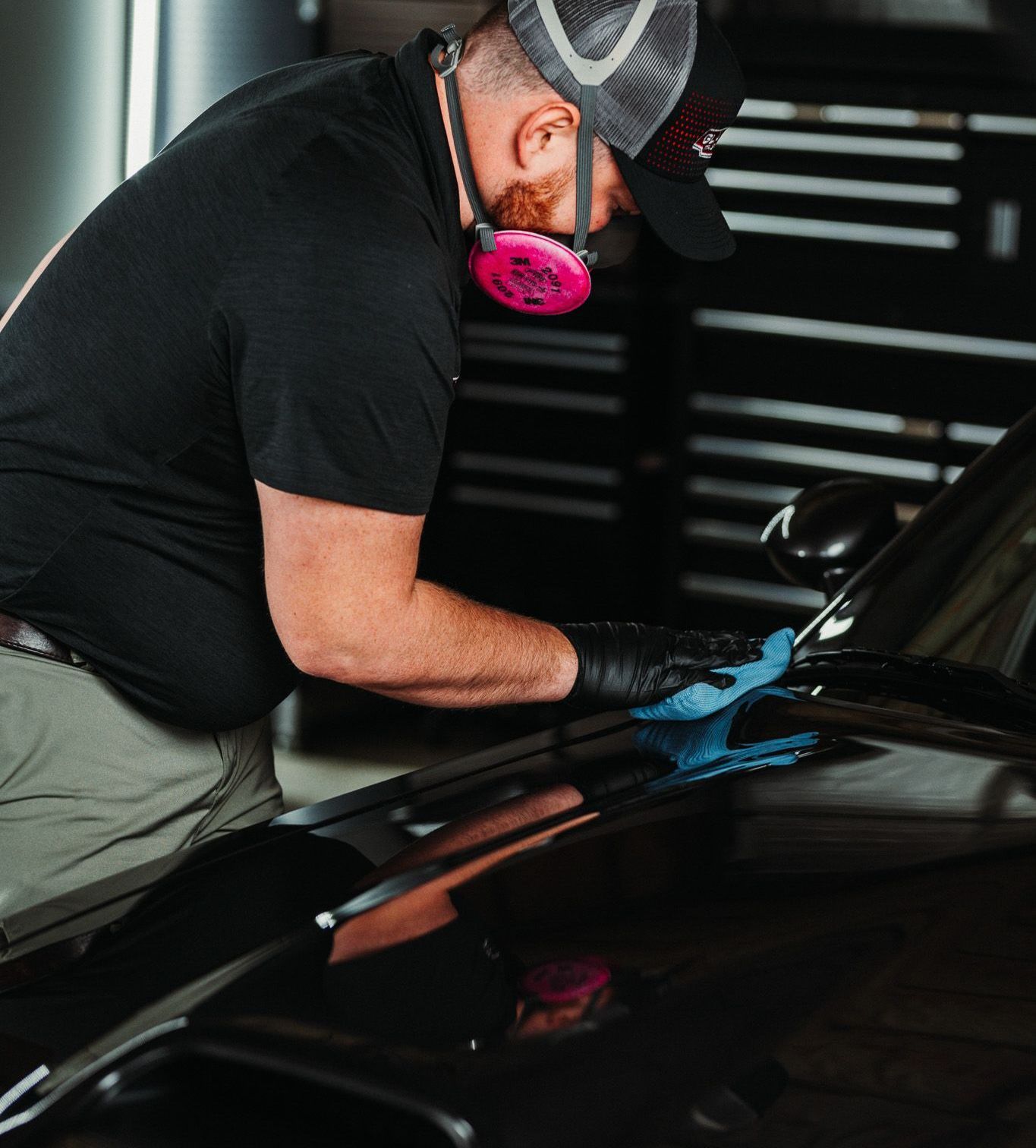 applying ceramic coating to Dodge Challenger Hellcat