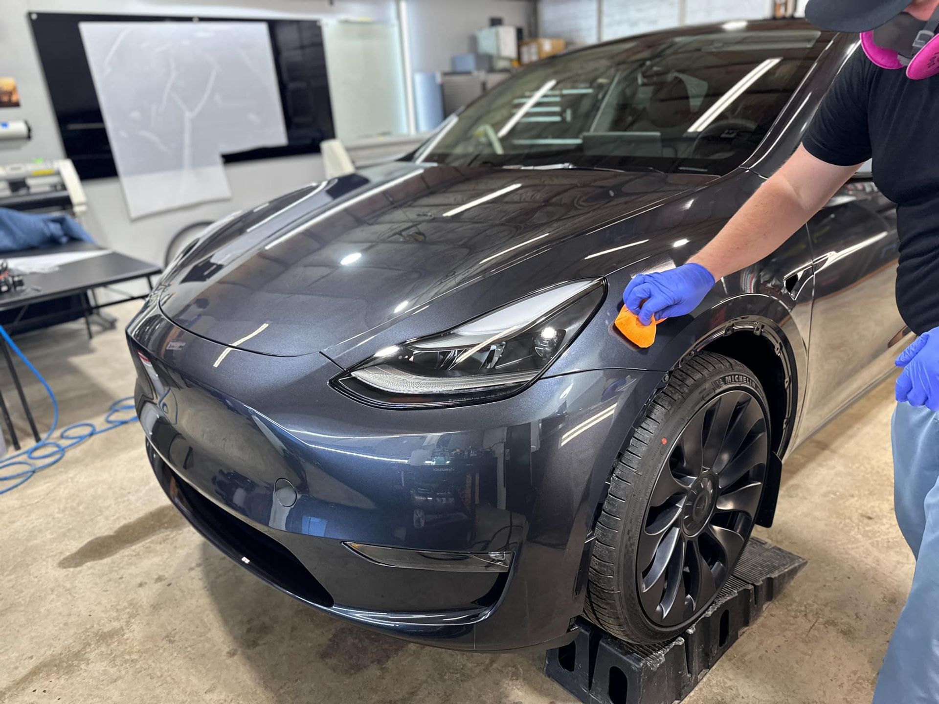 applying coating in a red car