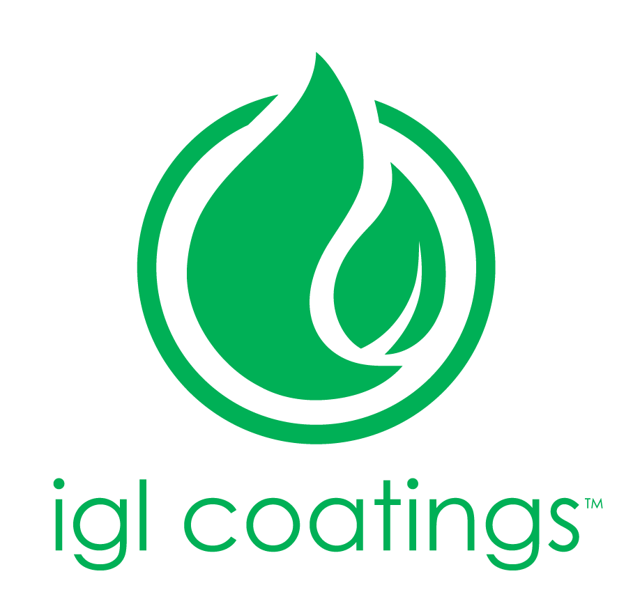 A green and white logo for igl coatings