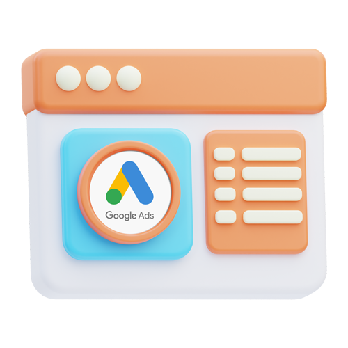 Google Ads logo on a pastel browser window icon