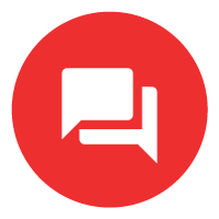 A blue circle with two white speech bubbles inside of it.