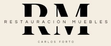 Logo de Restauración Muebles, con las letras RM en negro y fondo beige claro.